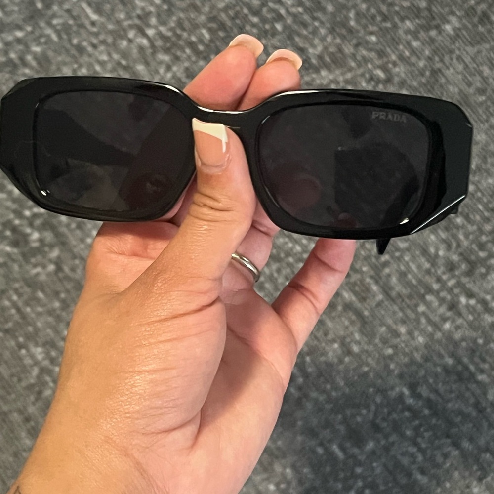 Prada Black Rectangular Sunglasses with Dark Lenses - Picture 3 of 5